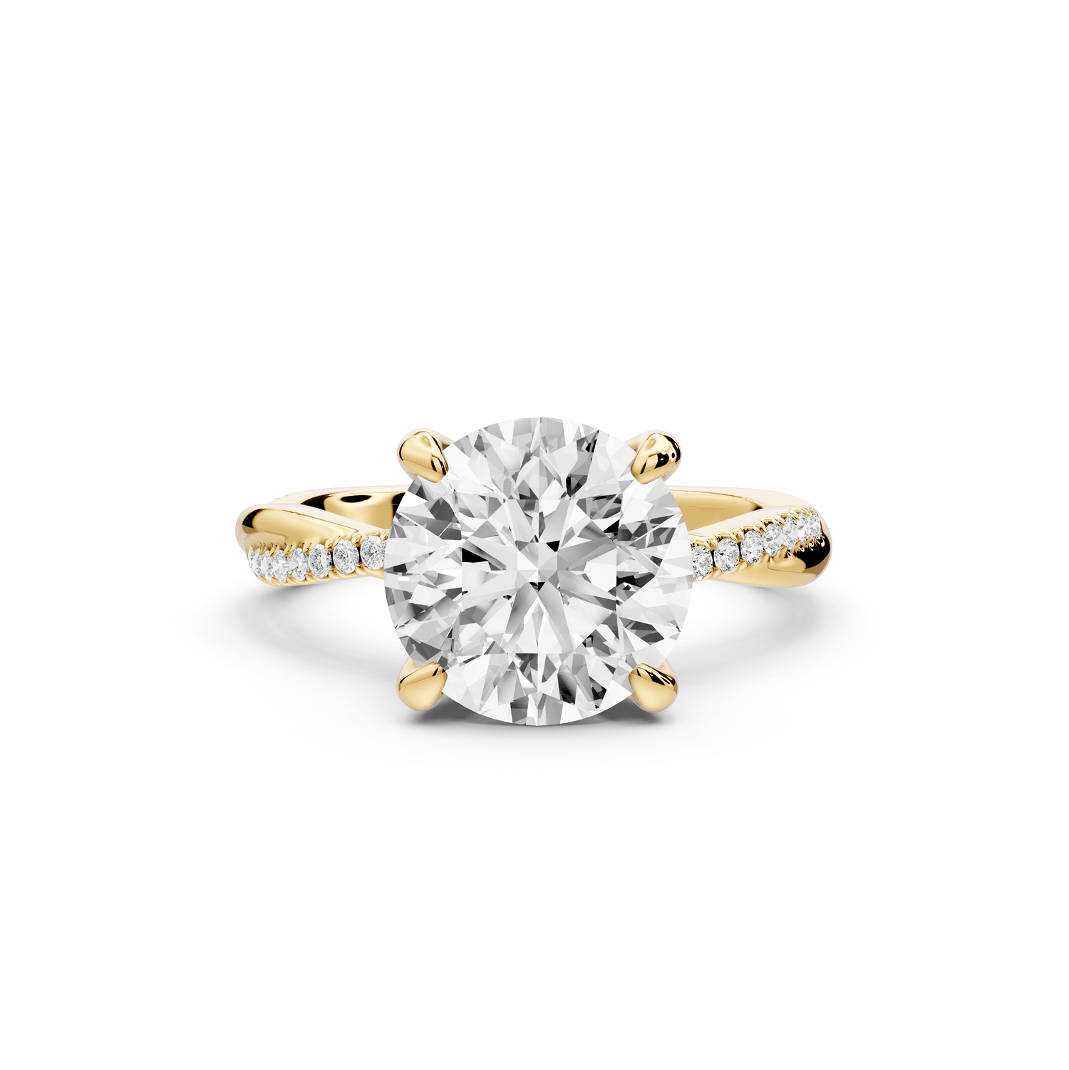 Ella - 3ct 18k yellow gold Round Classic Solitaire Engagement Ring with Shared-Prong Pavé Band - Mr. Alex Jewelry