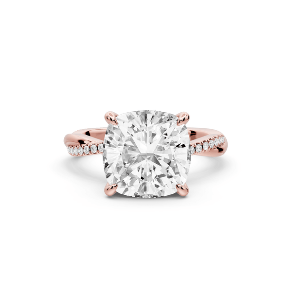 Ella - 4ct 14k rose gold Cushion Classic Solitaire Engagement Ring with Shared-Prong Pavé Band - Mr. Alex Jewelry