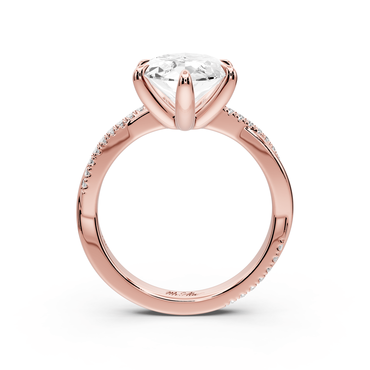 Ella - 4ct 14k rose gold Marquise Classic Solitaire Engagement Ring with Shared-Prong Pavé Band - Mr. Alex Jewelry