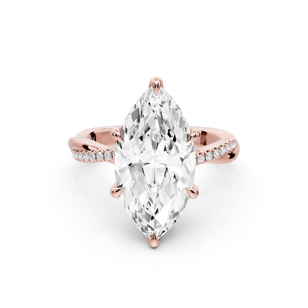 Ella - 4ct 14k rose gold Marquise Classic Solitaire Engagement Ring with Shared-Prong Pavé Band - Mr. Alex Jewelry