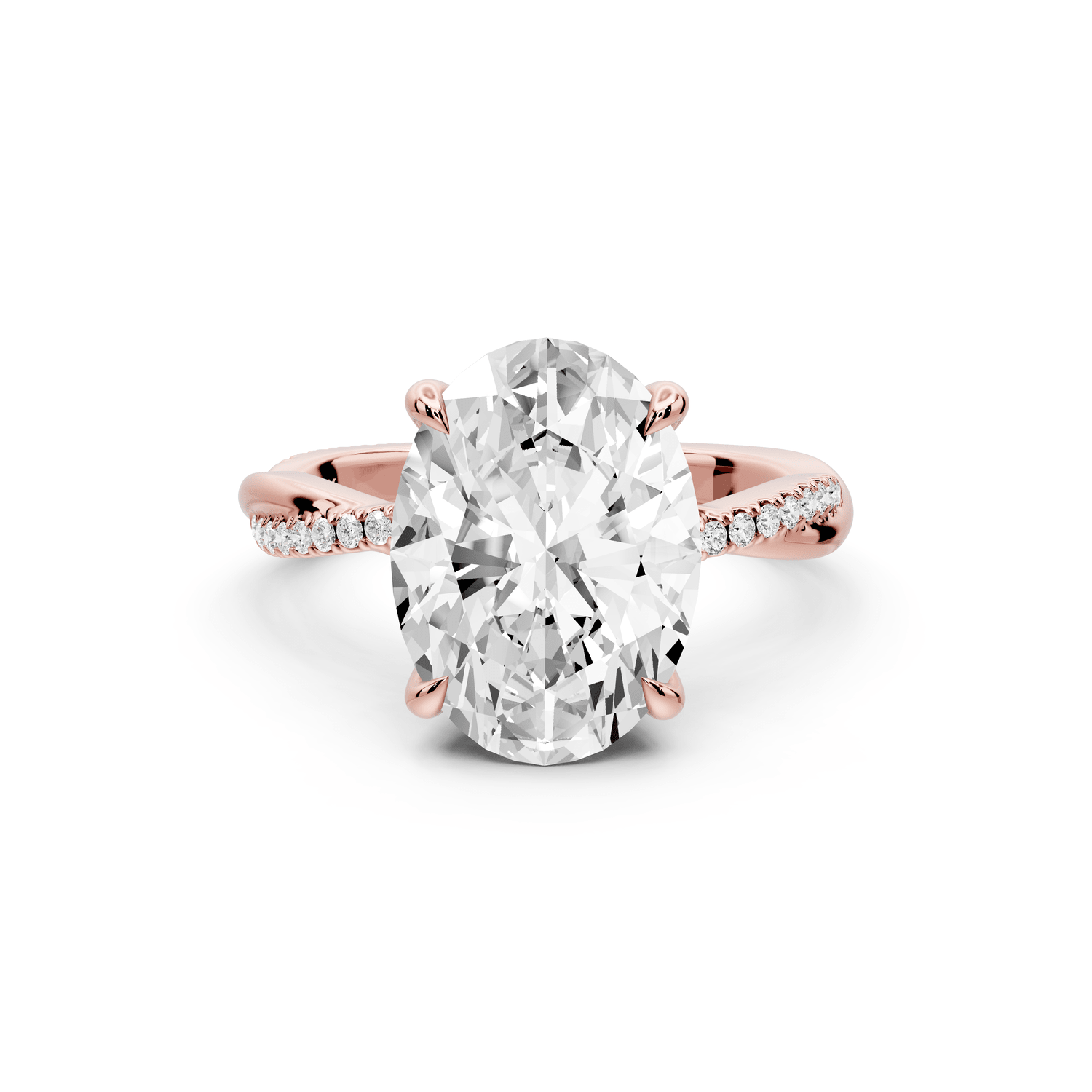 Ella - 4ct 14k rose gold Oval Classic Solitaire Engagement Ring with Shared-Prong Pavé Band - Mr. Alex Jewelry