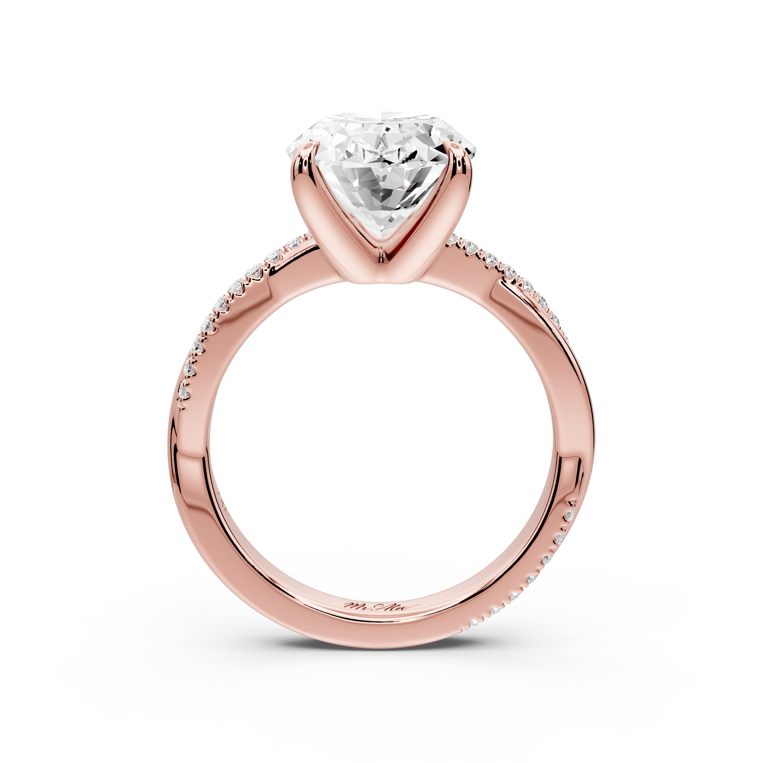 Ella - 4ct 14k rose gold Oval Classic Solitaire Engagement Ring with Shared-Prong Pavé Band - Mr. Alex Jewelry