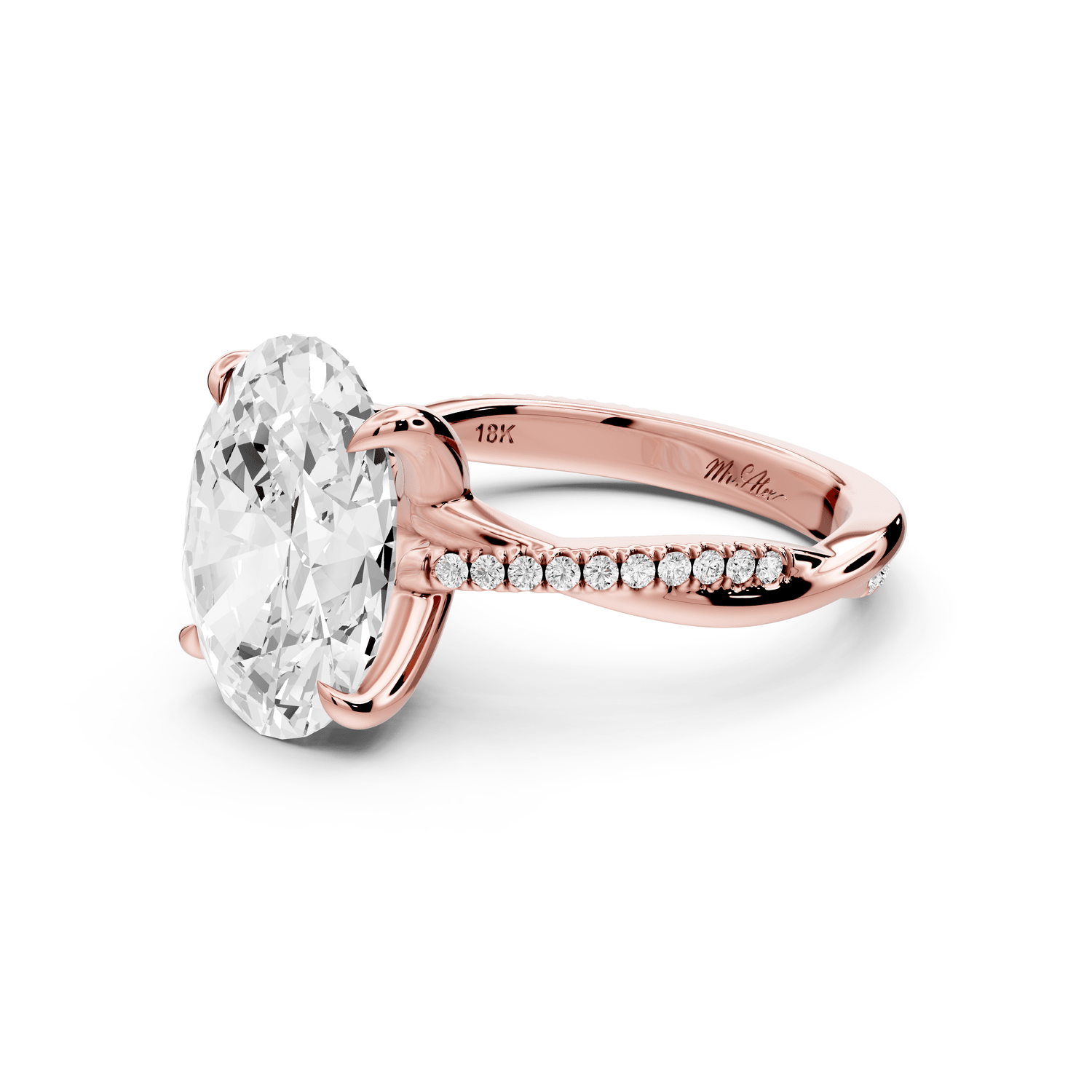 Ella - 4ct 14k rose gold Oval Classic Solitaire Engagement Ring with Shared-Prong Pavé Band - Mr. Alex Jewelry