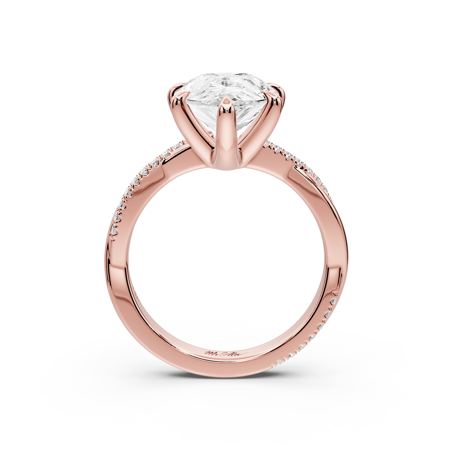 Ella - 4ct 14k rose gold Pear Classic Solitaire Engagement Ring with Shared-Prong Pavé Band - Mr. Alex Jewelry