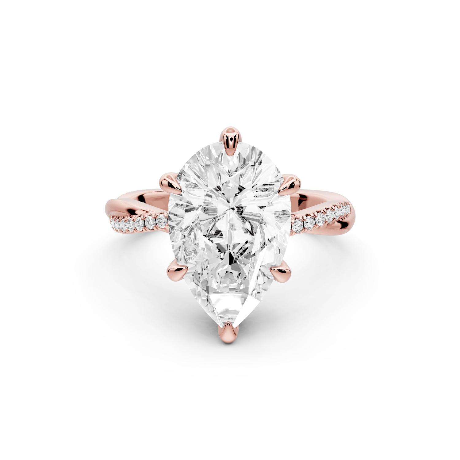 Ella - 4ct 14k rose gold Pear Classic Solitaire Engagement Ring with Shared-Prong Pavé Band - Mr. Alex Jewelry