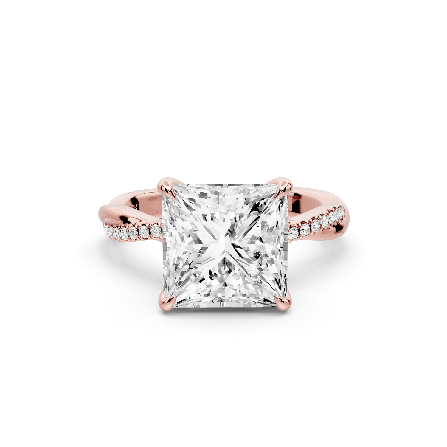 Ella - 4ct 14k rose gold Princess Classic Solitaire Engagement Ring with Shared-Prong Pavé Band - Mr. Alex Jewelry
