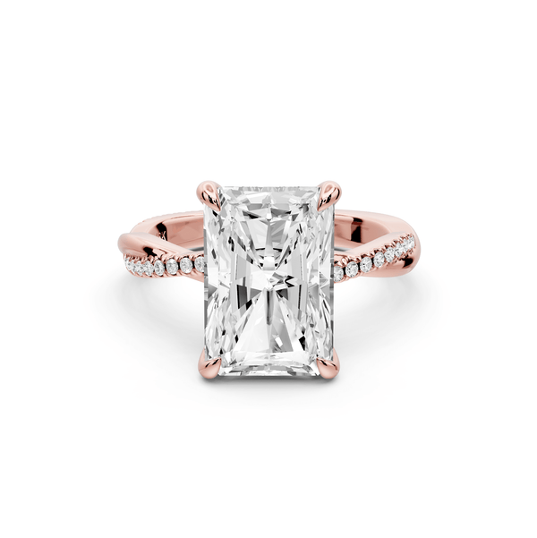 Ella - 4ct 14k rose gold Radiant Classic Solitaire Engagement Ring with Shared-Prong Pavé Band - Mr. Alex Jewelry