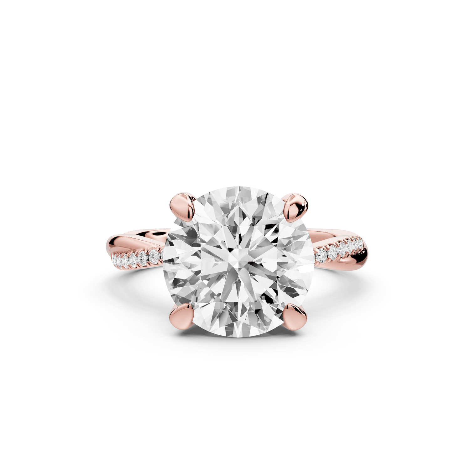 Ella - 4ct 14k rose gold Round Classic Solitaire Engagement Ring with Shared-Prong Pavé Band - Mr. Alex Jewelry