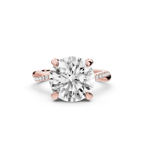 Ella - 4ct 14k rose gold Round Classic Solitaire Engagement Ring with Shared-Prong Pavé Band - Mr. Alex Jewelry