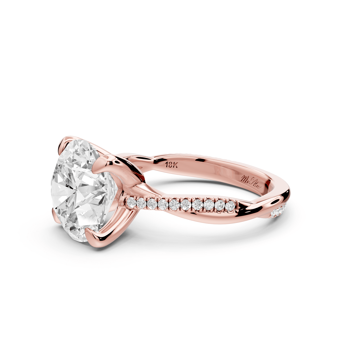 Ella - 4ct 14k rose gold Round Classic Solitaire Engagement Ring with Shared-Prong Pavé Band - Mr. Alex Jewelry