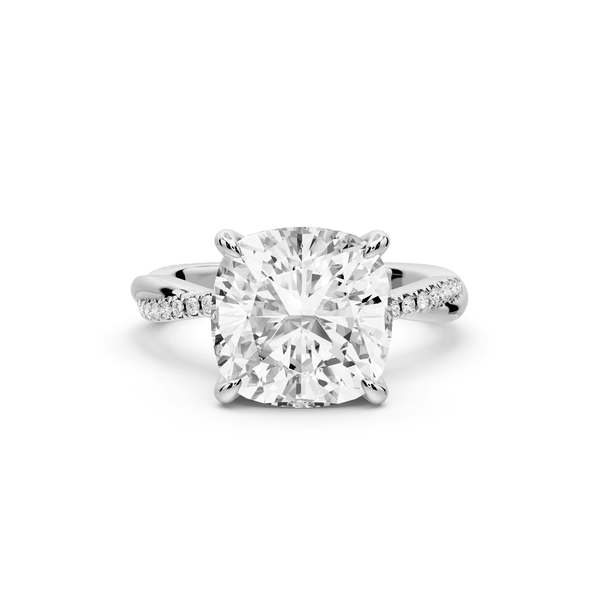Ella - 4ct 14k white gold Cushion Classic Solitaire Engagement Ring with Shared-Prong Pavé Band - Mr. Alex Jewelry