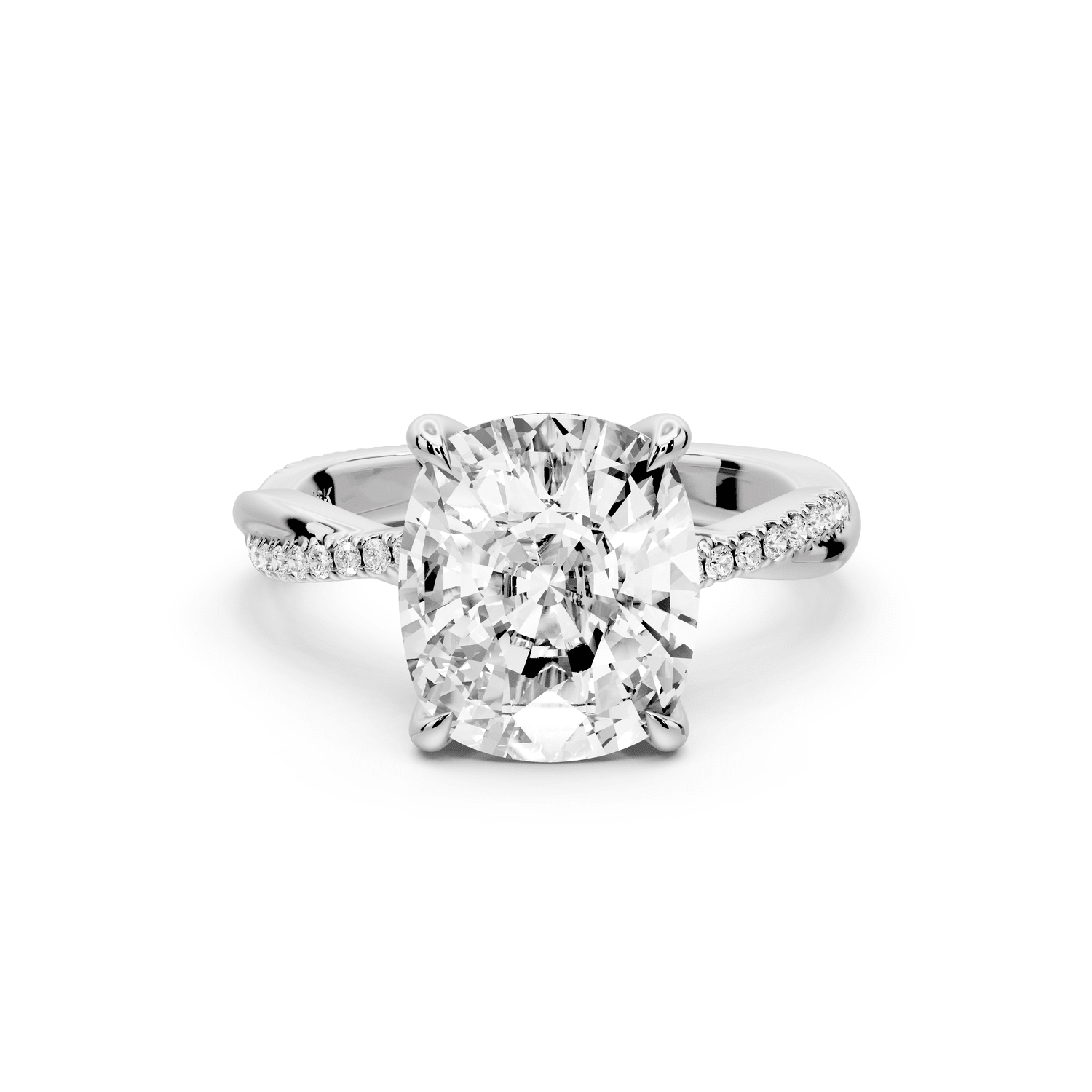 Ella - 4ct 14k white gold Ecushion Classic Solitaire Engagement Ring with Shared-Prong Pavé Band - Mr. Alex Jewelry