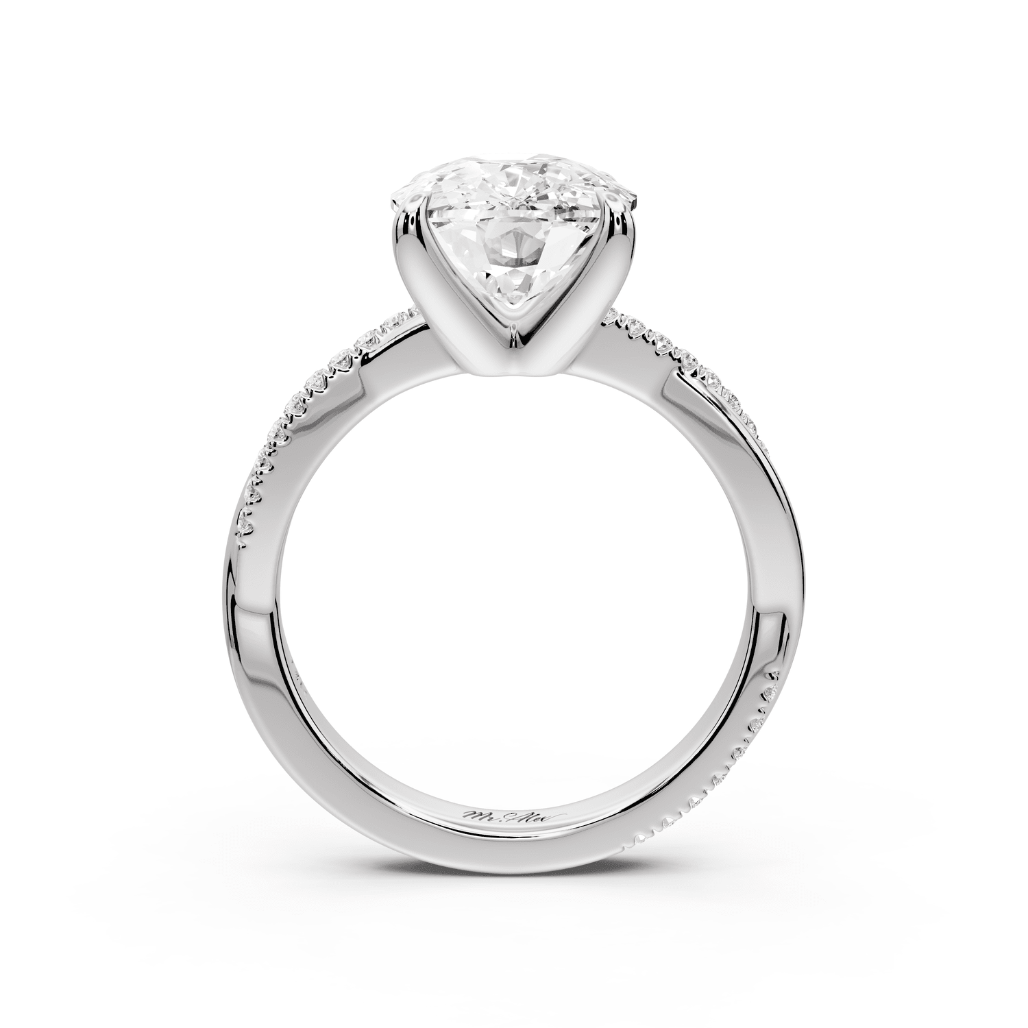 Ella - 4ct 14k white gold Ecushion Classic Solitaire Engagement Ring with Shared-Prong Pavé Band - Mr. Alex Jewelry