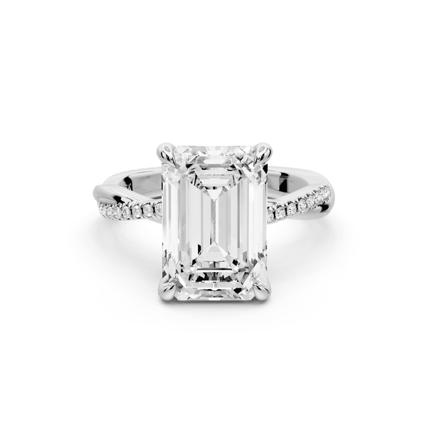 Ella - 4ct 14k white gold Emerald Classic Solitaire Engagement Ring with Shared-Prong Pavé Band - Mr. Alex Jewelry