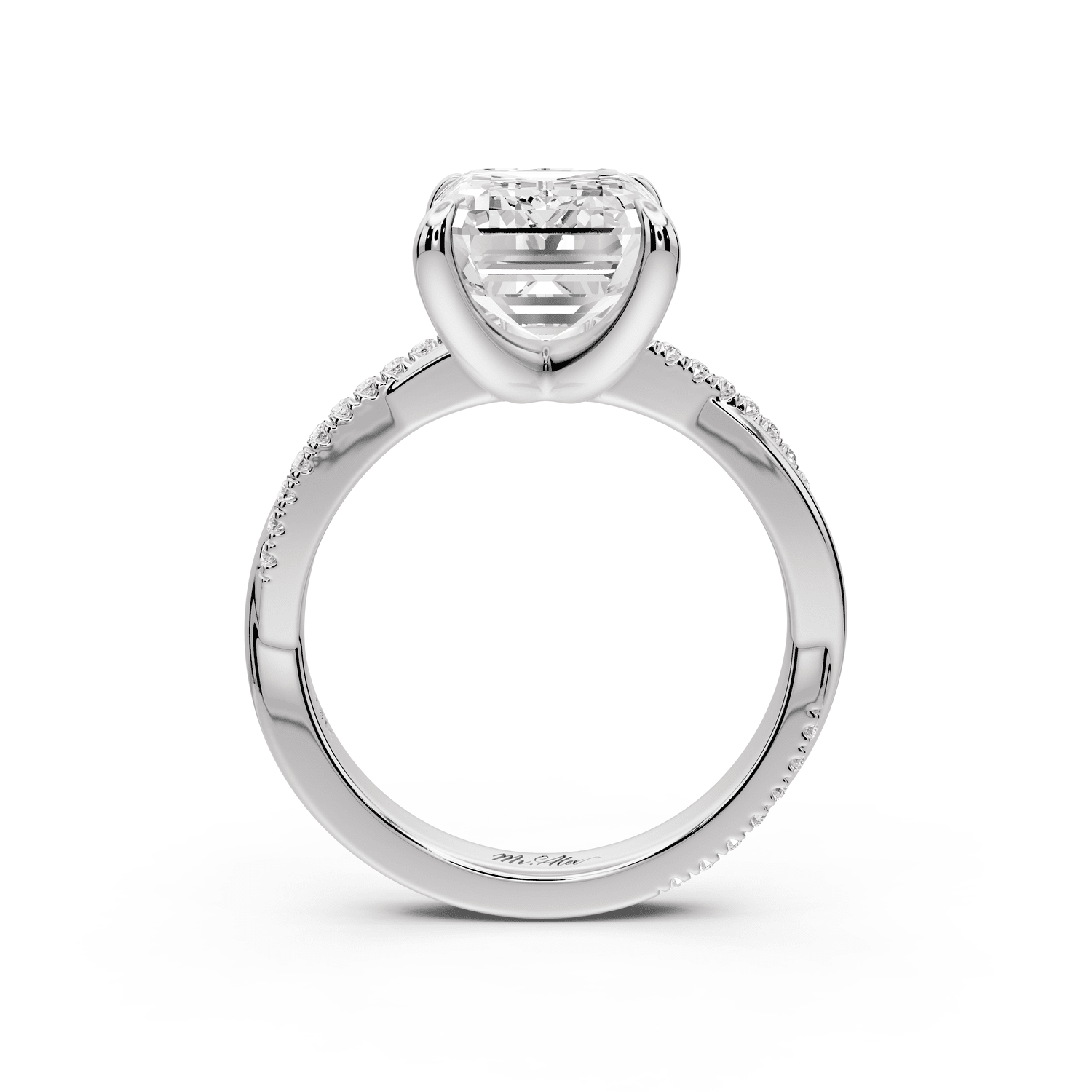 Ella - 4ct 14k white gold Emerald Classic Solitaire Engagement Ring with Shared-Prong Pavé Band - Mr. Alex Jewelry