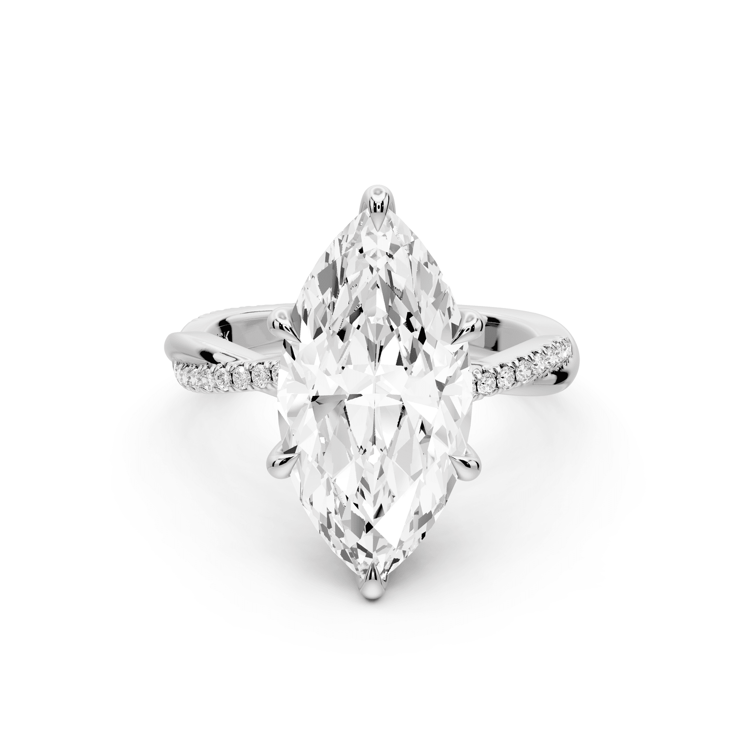 Ella - 4ct 14k white gold Marquise Classic Solitaire Engagement Ring with Shared-Prong Pavé Band - Mr. Alex Jewelry