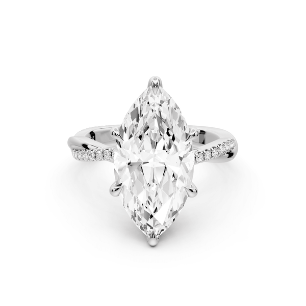 Ella - 4ct 14k white gold Marquise Classic Solitaire Engagement Ring with Shared-Prong Pavé Band - Mr. Alex Jewelry