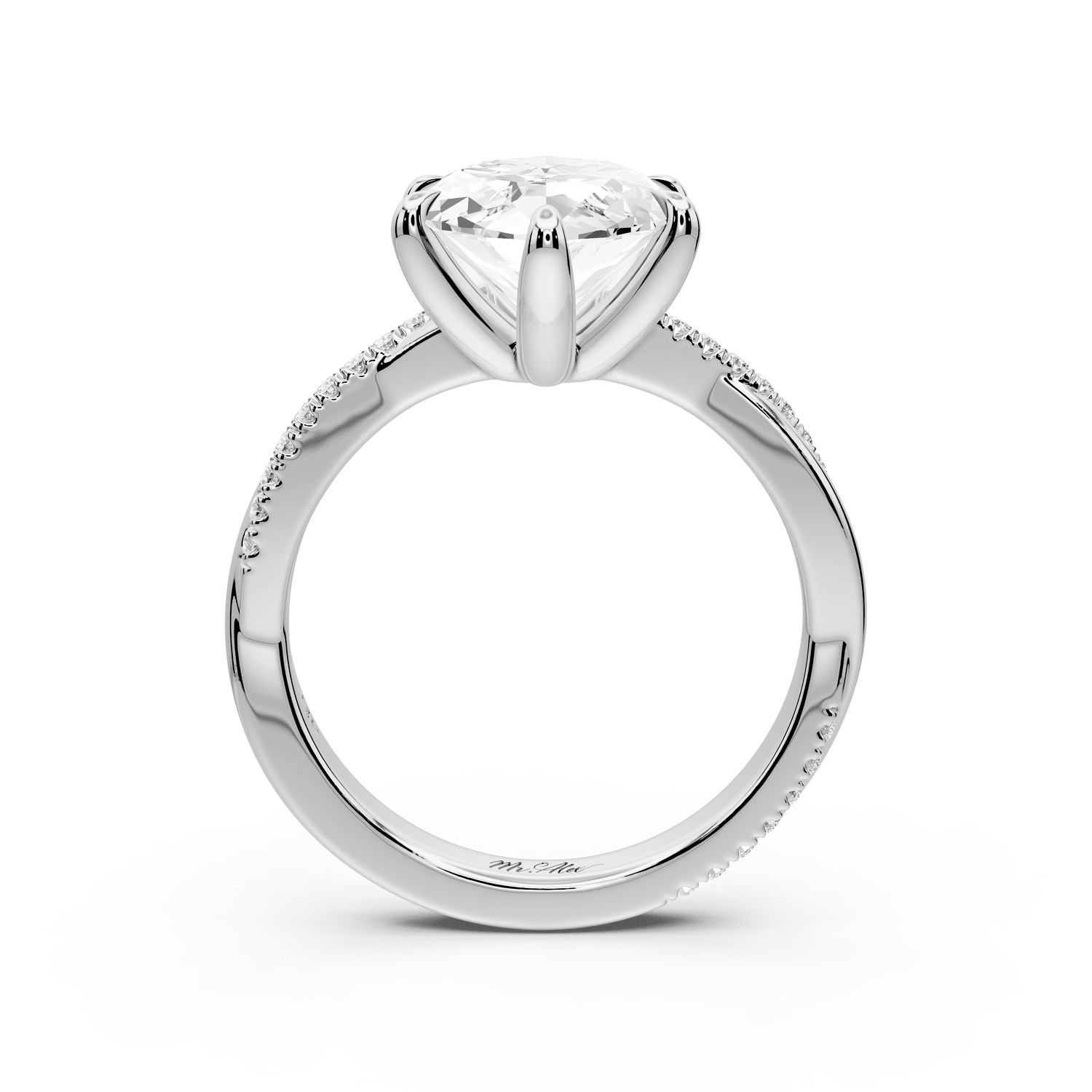 Ella - 4ct 14k white gold Marquise Classic Solitaire Engagement Ring with Shared-Prong Pavé Band - Mr. Alex Jewelry