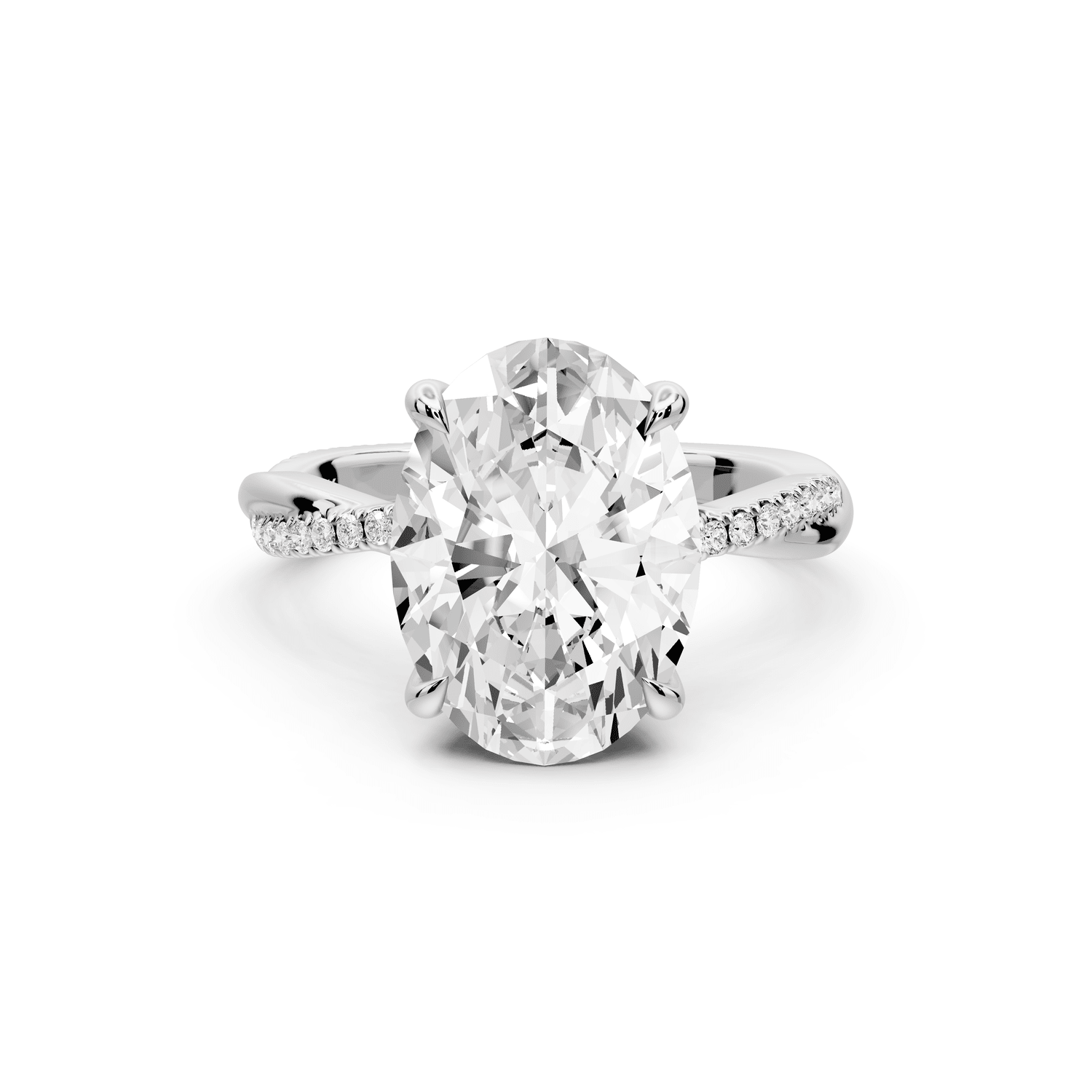 Ella - 4ct 14k white gold Oval Classic Solitaire Engagement Ring with Shared-Prong Pavé Band - Mr. Alex Jewelry
