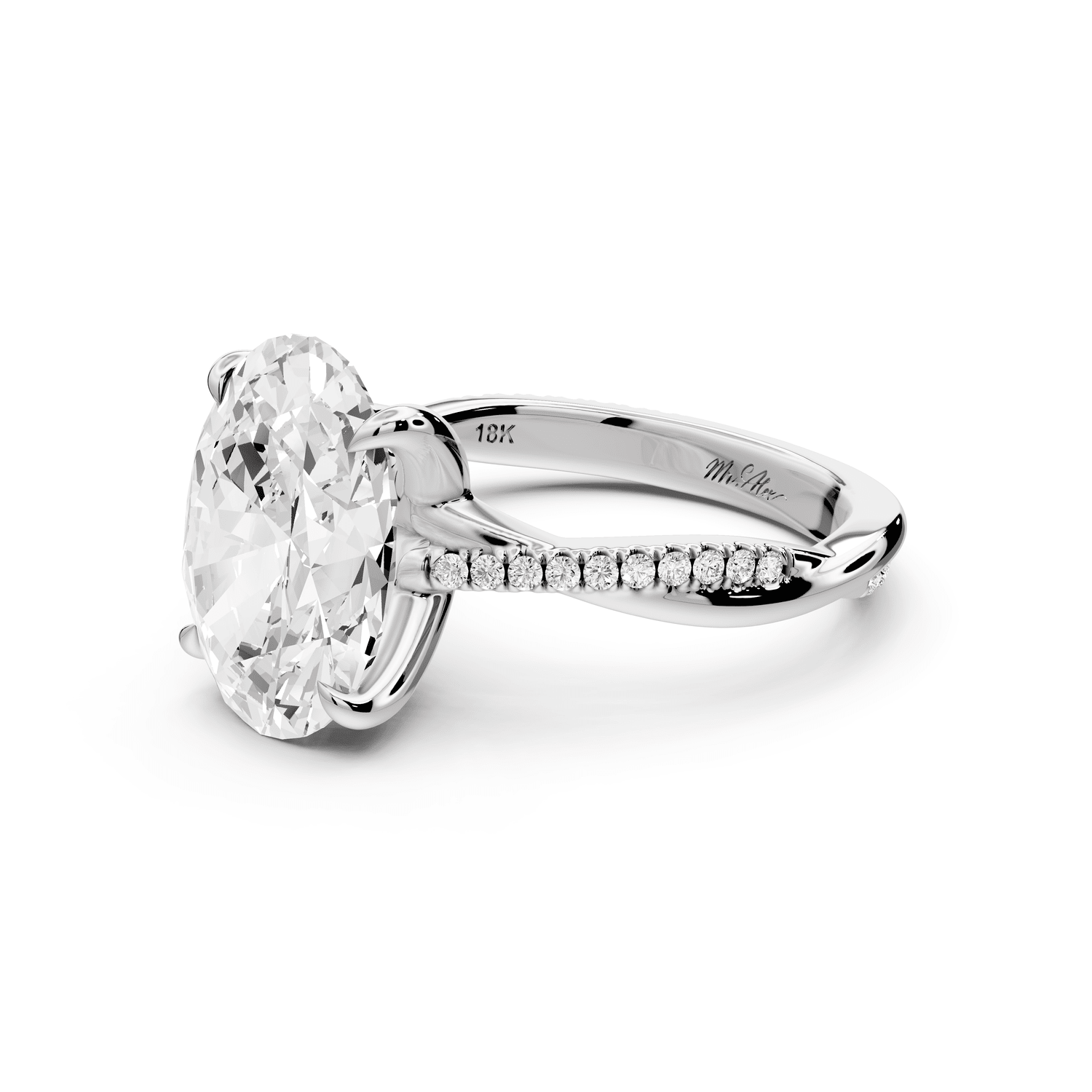 Ella - 4ct 14k white gold Oval Classic Solitaire Engagement Ring with Shared-Prong Pavé Band - Mr. Alex Jewelry