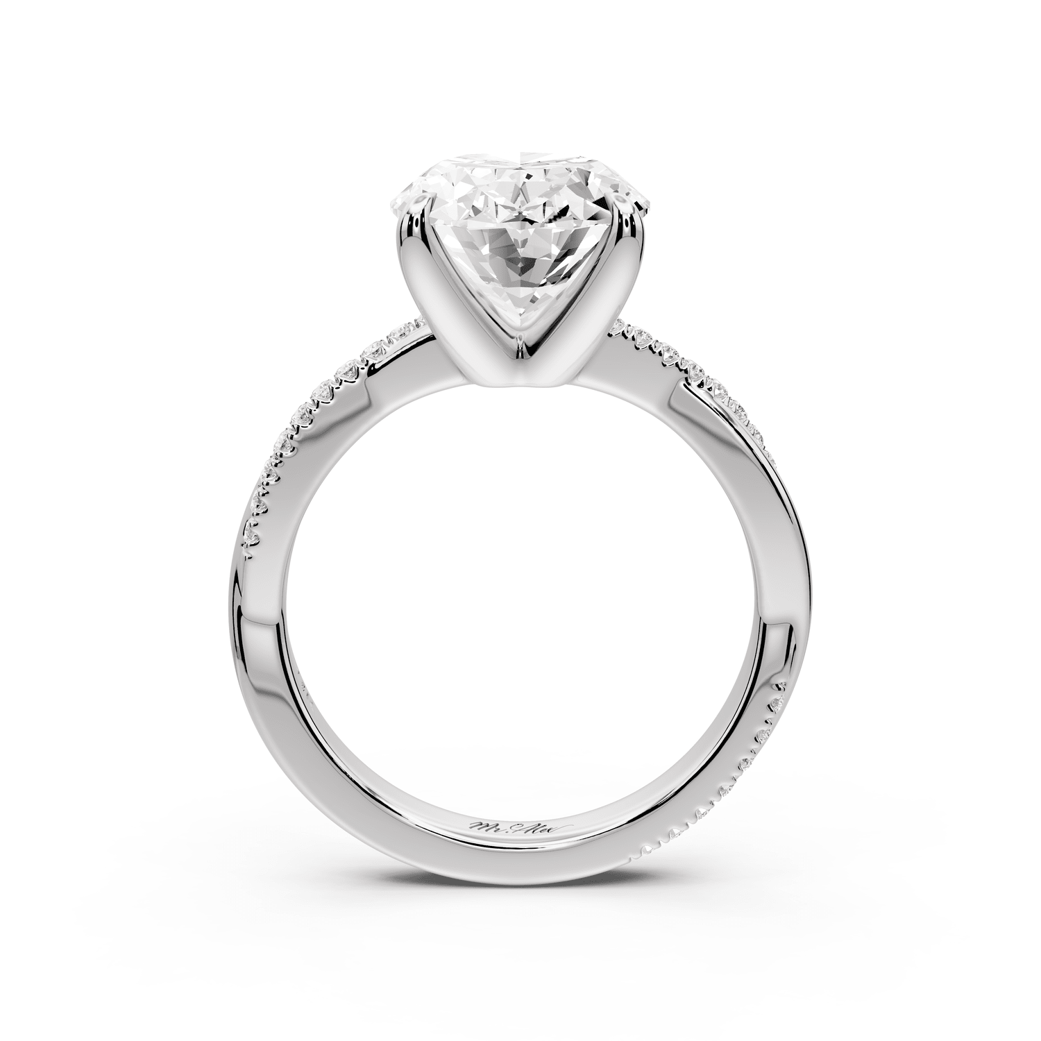 Ella - 4ct 14k white gold Oval Classic Solitaire Engagement Ring with Shared-Prong Pavé Band - Mr. Alex Jewelry