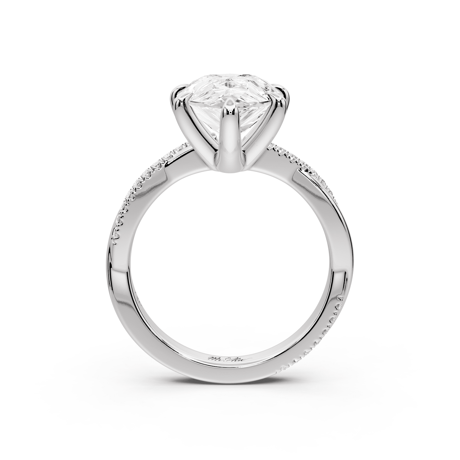 Ella - 4ct 14k white gold Pear Classic Solitaire Engagement Ring with Shared-Prong Pavé Band - Mr. Alex Jewelry