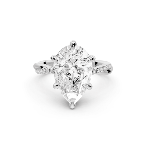 Ella - 4ct 14k white gold Pear Classic Solitaire Engagement Ring with Shared-Prong Pavé Band - Mr. Alex Jewelry
