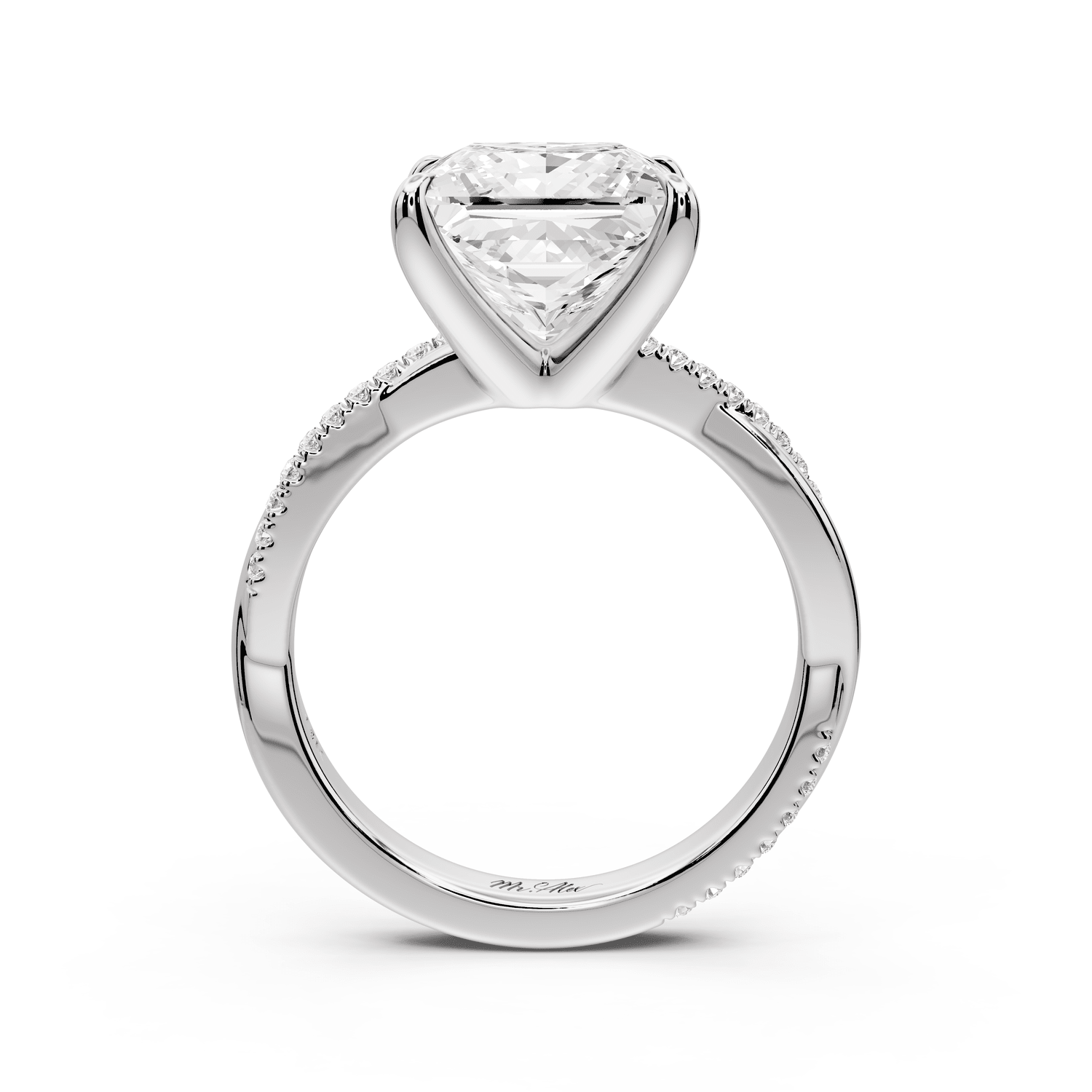 Ella - 4ct 14k white gold Princess Classic Solitaire Engagement Ring with Shared-Prong Pavé Band - Mr. Alex Jewelry