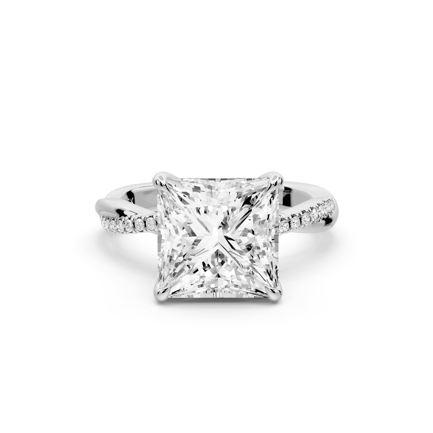 Ella - 4ct 14k white gold Princess Classic Solitaire Engagement Ring with Shared-Prong Pavé Band - Mr. Alex Jewelry