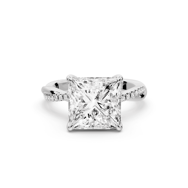 Ella - 4ct 14k white gold Princess Classic Solitaire Engagement Ring with Shared-Prong Pavé Band - Mr. Alex Jewelry