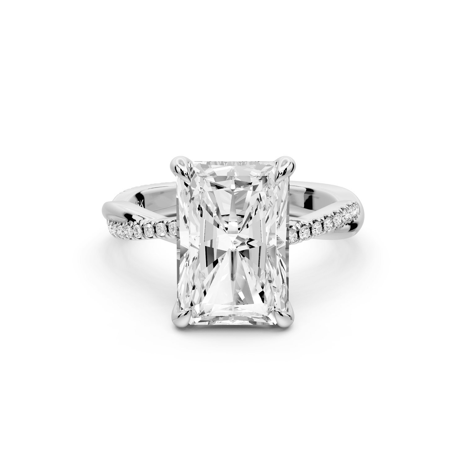 Ella - 4ct 14k white gold Radiant Classic Solitaire Engagement Ring with Shared-Prong Pavé Band - Mr. Alex Jewelry