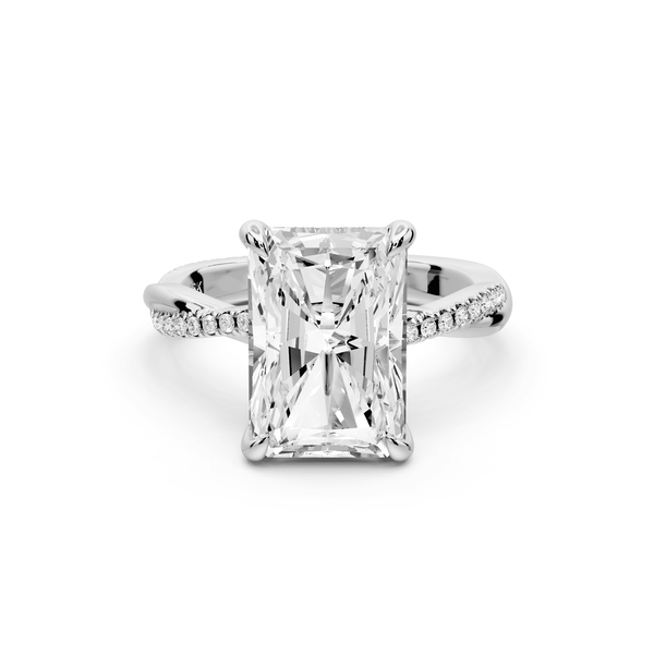 Ella - 4ct 14k white gold Radiant Classic Solitaire Engagement Ring with Shared-Prong Pavé Band - Mr. Alex Jewelry