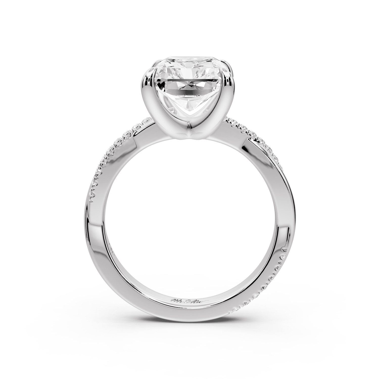 Ella - 4ct 14k white gold Radiant Classic Solitaire Engagement Ring with Shared-Prong Pavé Band - Mr. Alex Jewelry