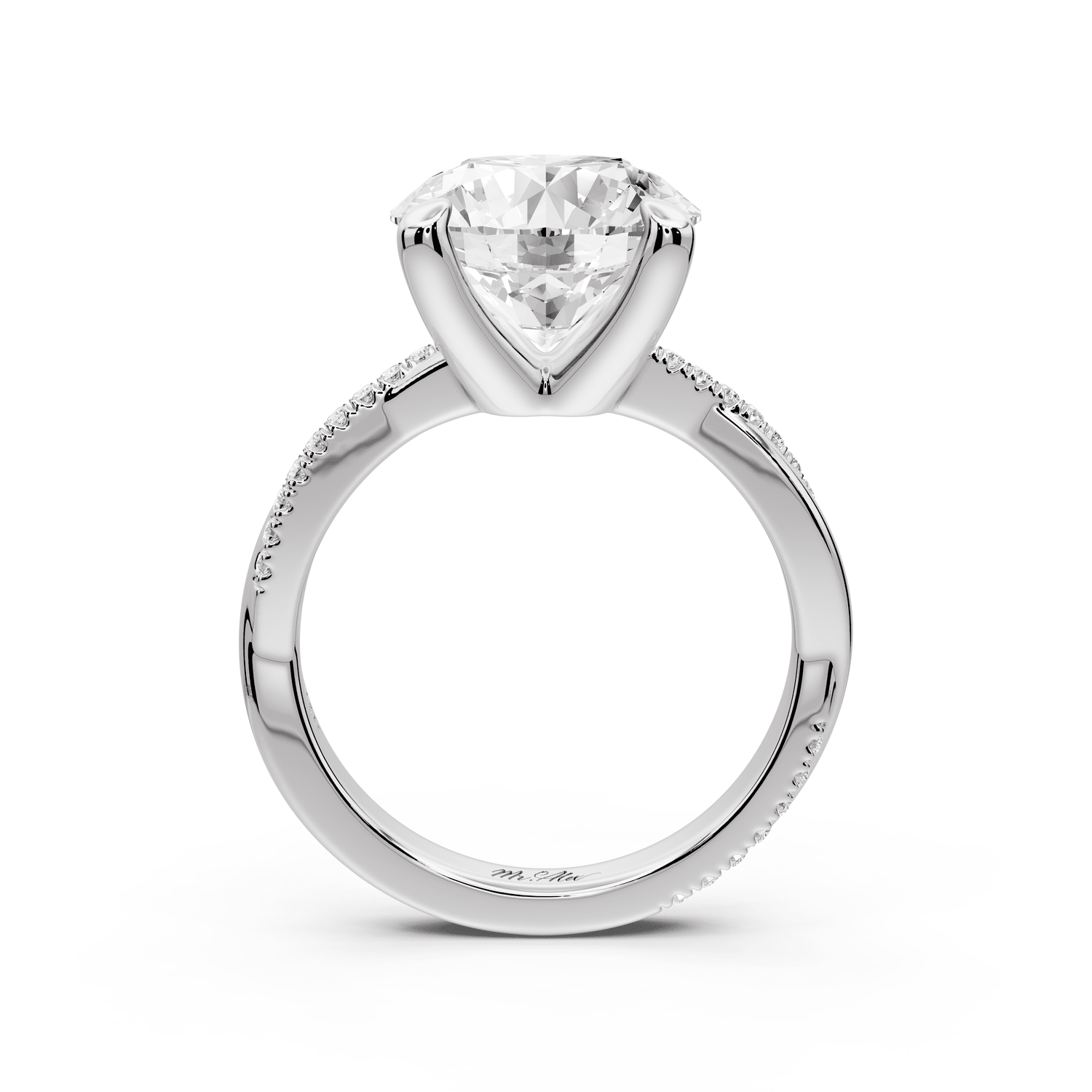 Ella - 4ct 14k white gold Round Classic Solitaire Engagement Ring with Shared-Prong Pavé Band - Mr. Alex Jewelry
