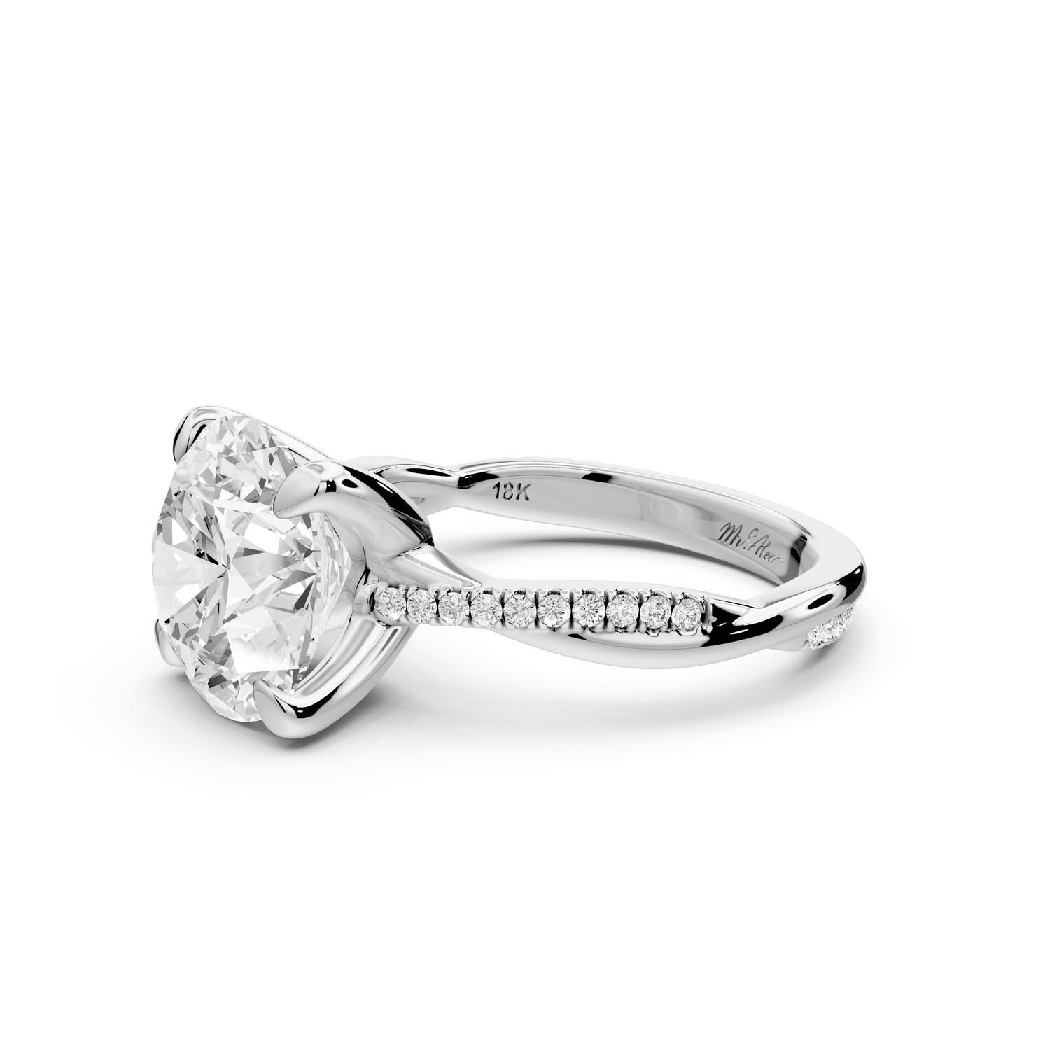 Ella - 4ct 14k white gold Round Classic Solitaire Engagement Ring with Shared-Prong Pavé Band - Mr. Alex Jewelry