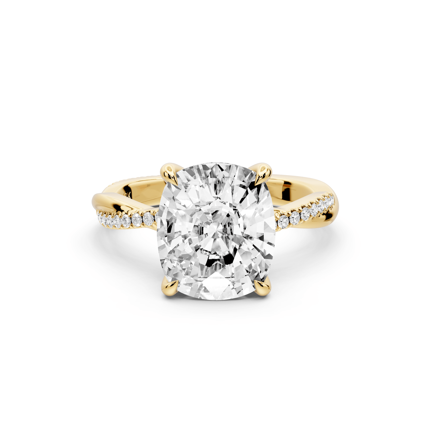 Ella - 4ct 14k yellow gold Ecushion Classic Solitaire Engagement Ring with Shared-Prong Pavé Band - Mr. Alex Jewelry