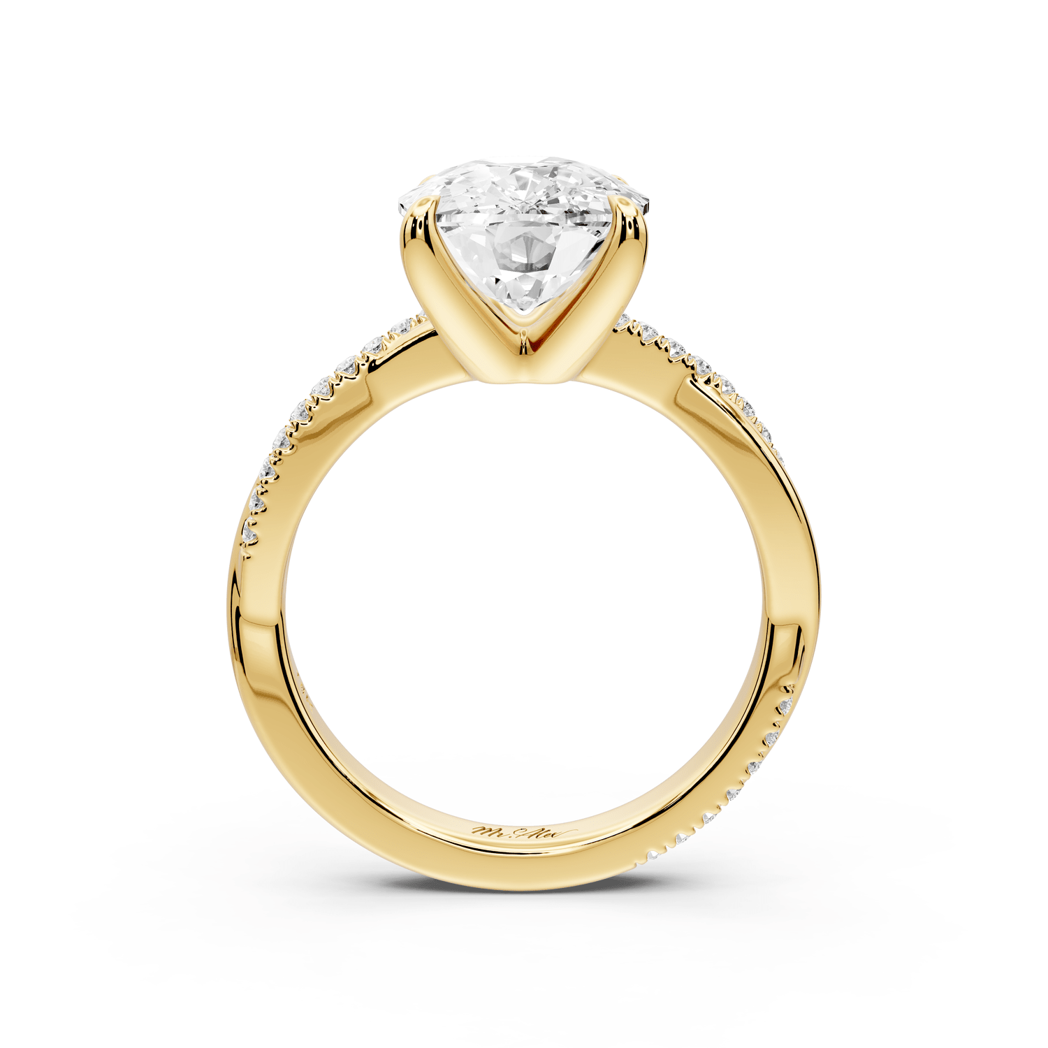 Ella - 4ct 14k yellow gold Ecushion Classic Solitaire Engagement Ring with Shared-Prong Pavé Band - Mr. Alex Jewelry