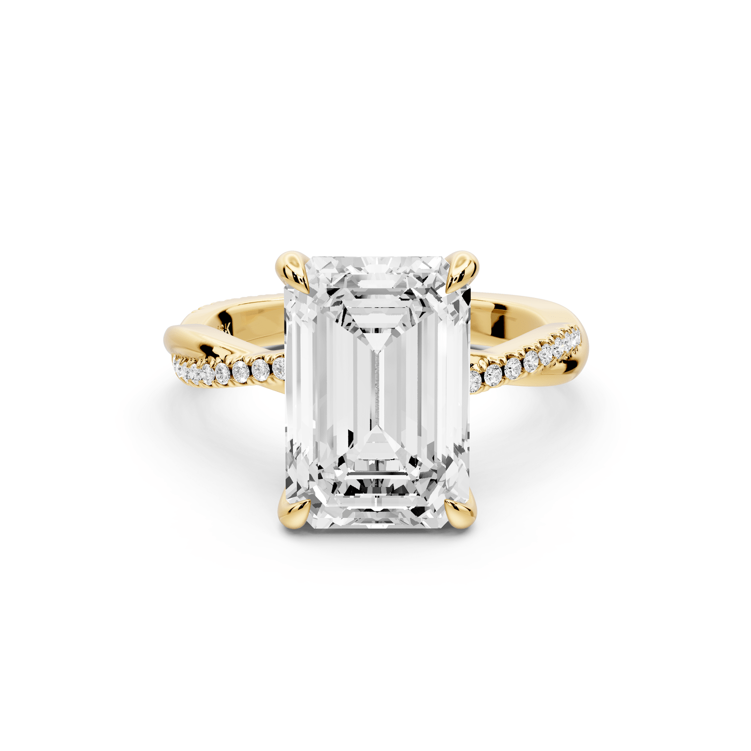 Ella - 4ct 14k yellow gold Emerald Classic Solitaire Engagement Ring with Shared-Prong Pavé Band - Mr. Alex Jewelry