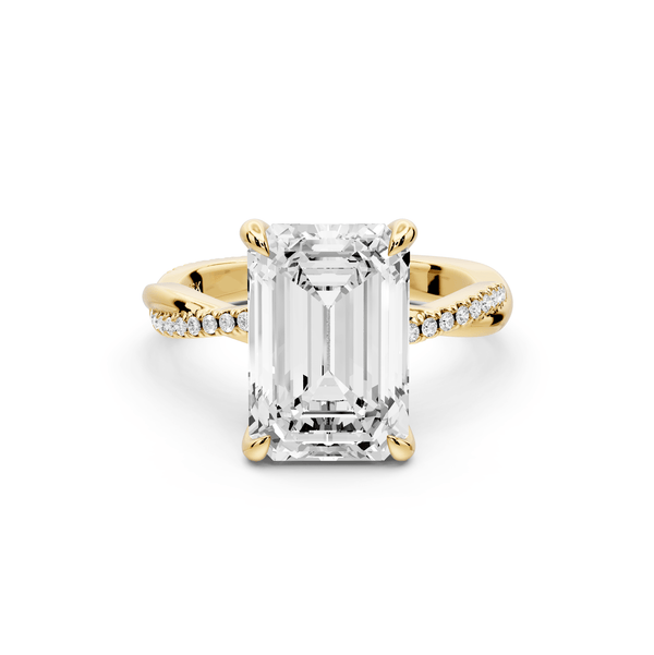 Ella - 4ct 14k yellow gold Emerald Classic Solitaire Engagement Ring with Shared-Prong Pavé Band - Mr. Alex Jewelry