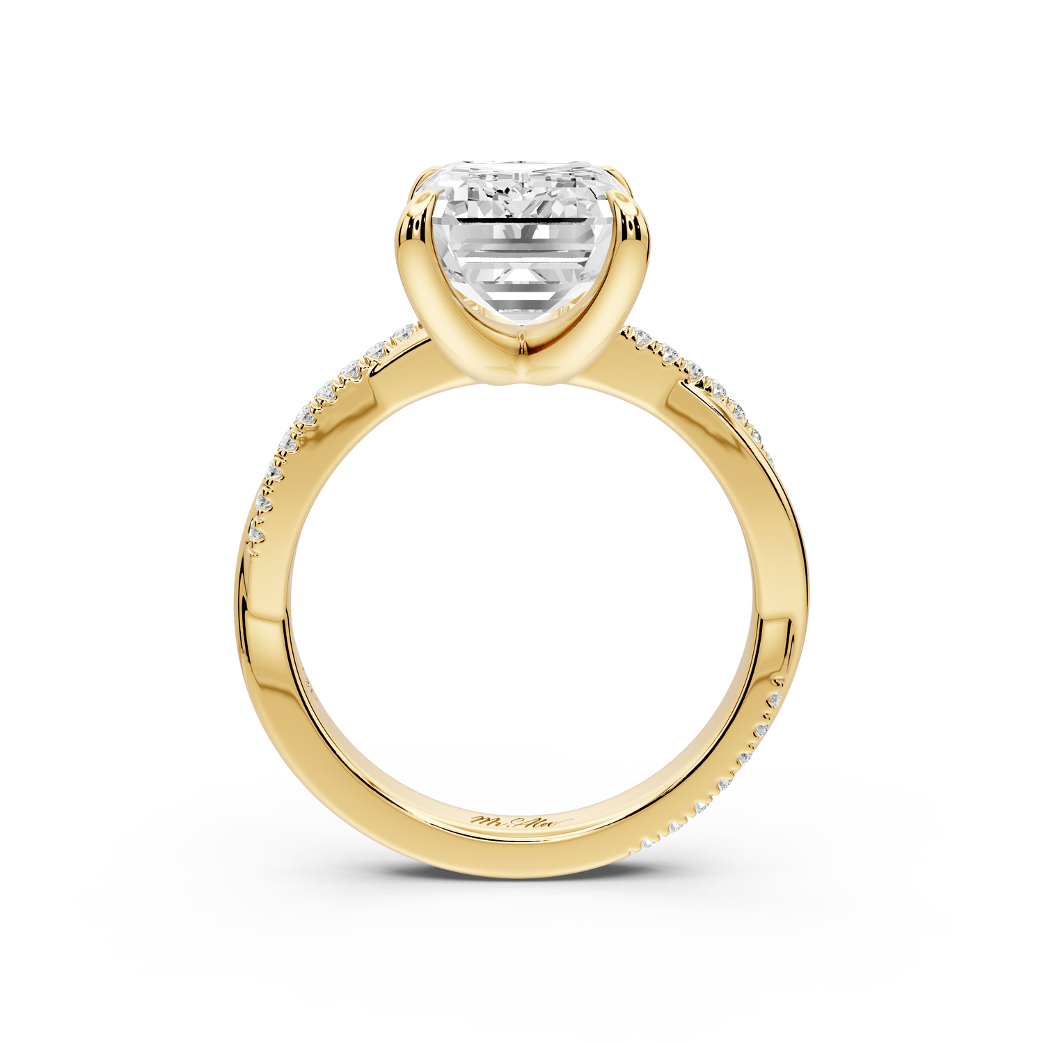 Ella - 4ct 14k yellow gold Emerald Classic Solitaire Engagement Ring with Shared-Prong Pavé Band - Mr. Alex Jewelry