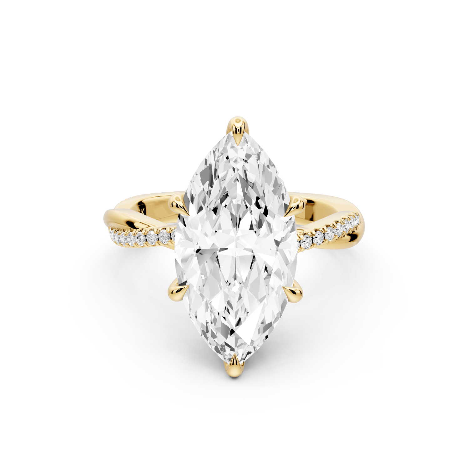 Ella - 4ct 14k yellow gold Marquise Classic Solitaire Engagement Ring with Shared-Prong Pavé Band - Mr. Alex Jewelry