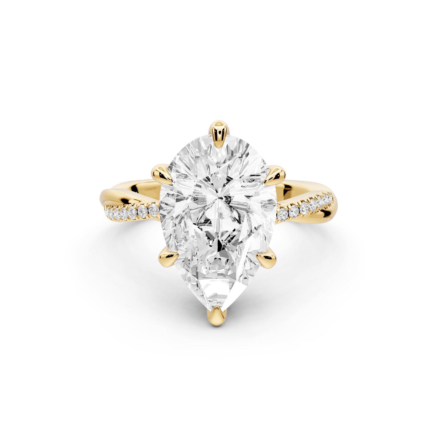 Ella - 4ct 14k yellow gold Pear Classic Solitaire Engagement Ring with Shared-Prong Pavé Band - Mr. Alex Jewelry