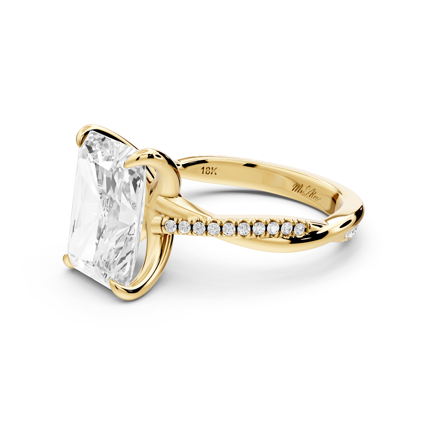 Ella - 4ct 14k yellow gold Radiant Classic Solitaire Engagement Ring with Shared-Prong Pavé Band - Mr. Alex Jewelry