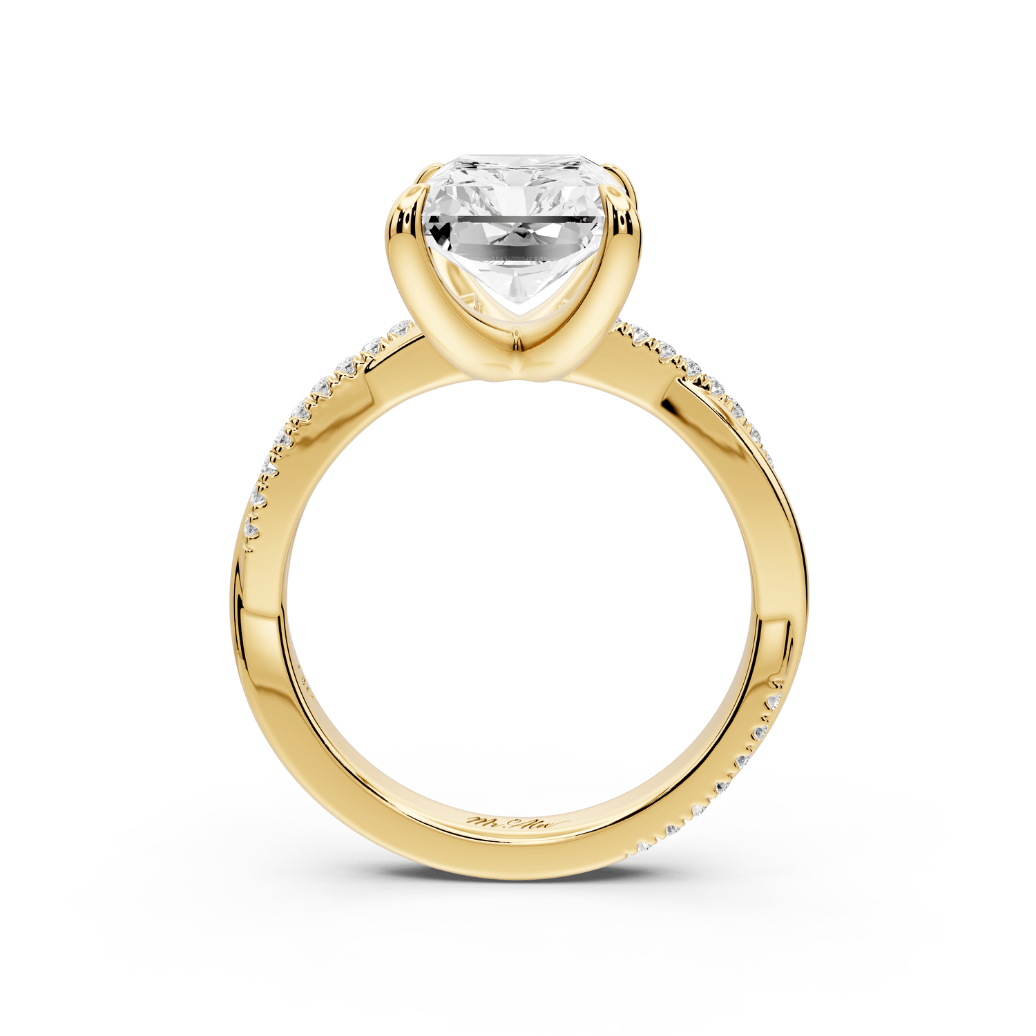 Ella - 4ct 14k yellow gold Radiant Classic Solitaire Engagement Ring with Shared-Prong Pavé Band - Mr. Alex Jewelry