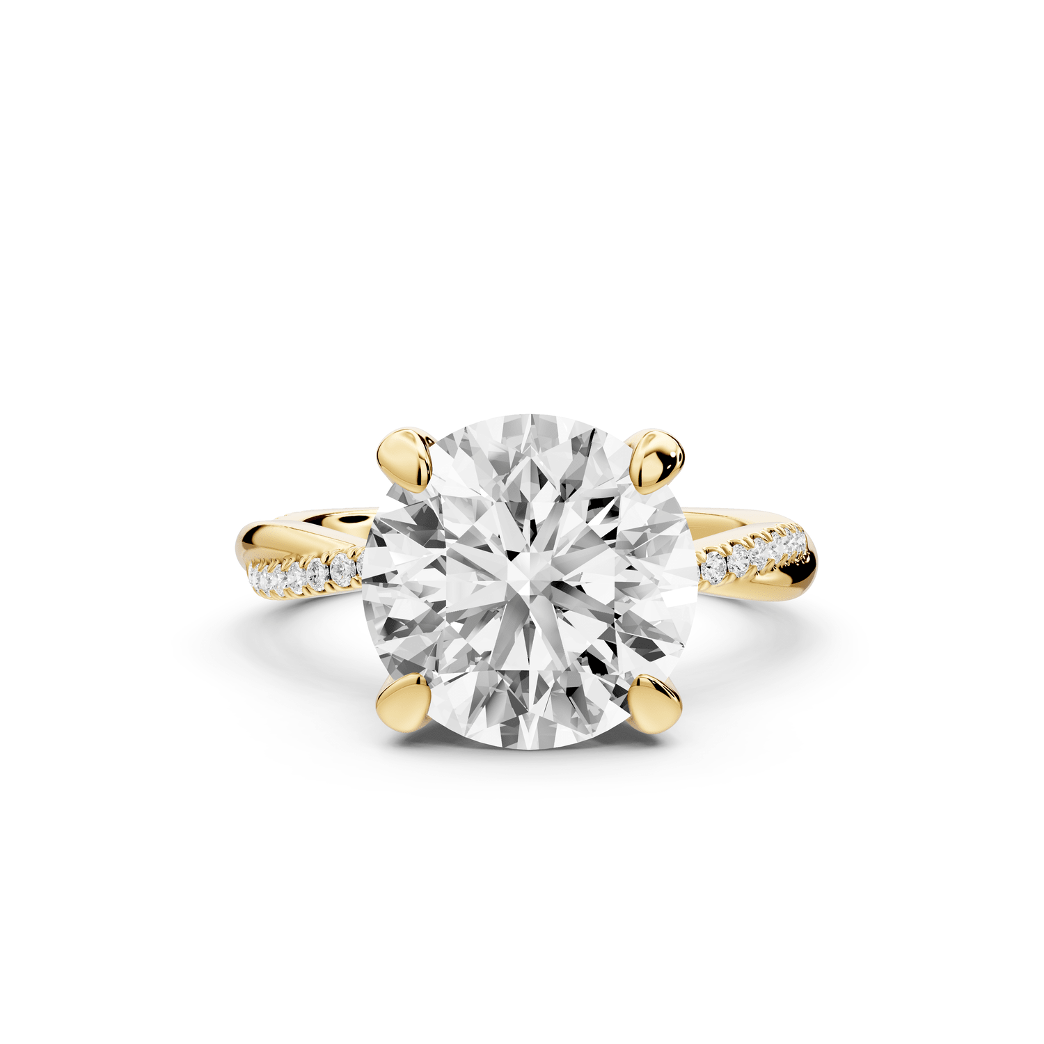 Ella - 4ct 14k yellow gold Round Classic Solitaire Engagement Ring with Shared-Prong Pavé Band - Mr. Alex Jewelry