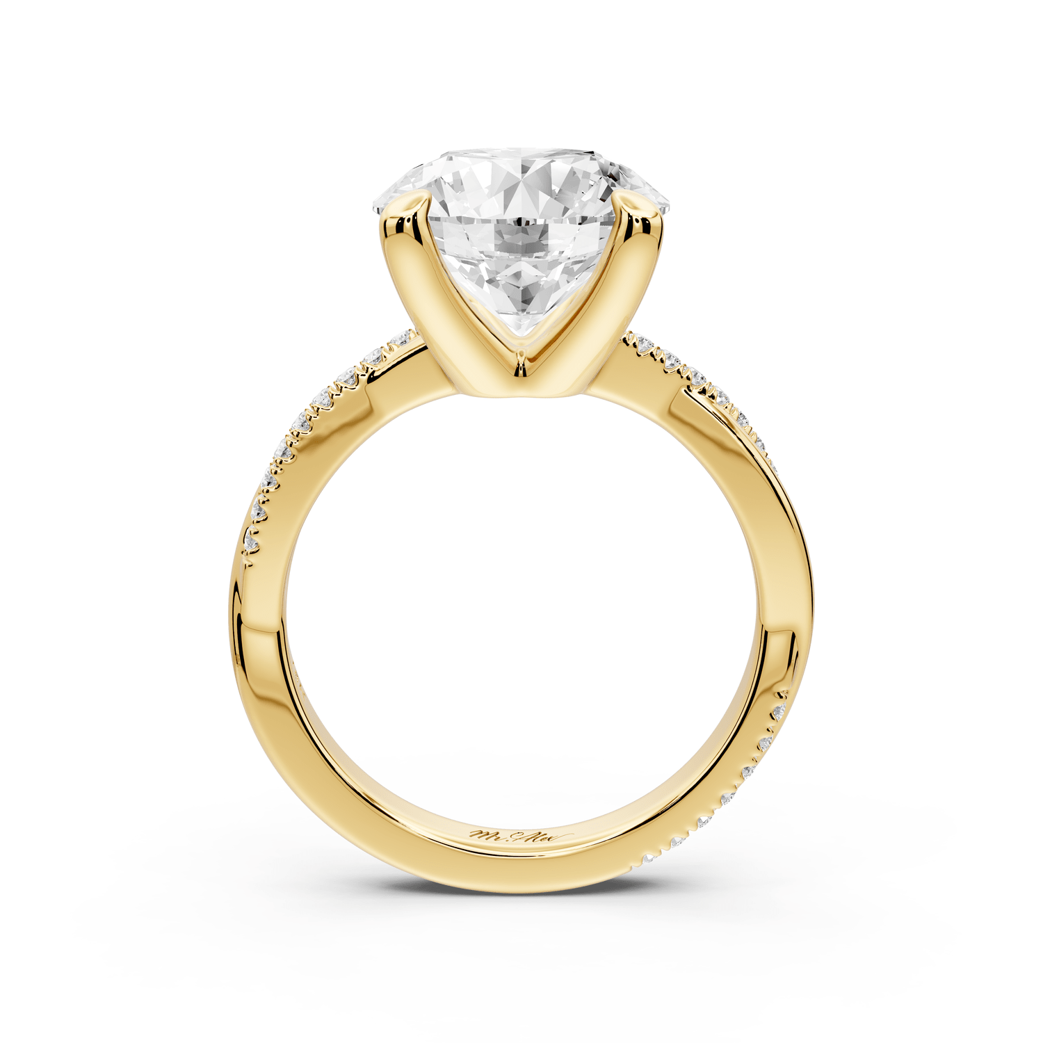 Ella - 4ct 14k yellow gold Round Classic Solitaire Engagement Ring with Shared-Prong Pavé Band - Mr. Alex Jewelry