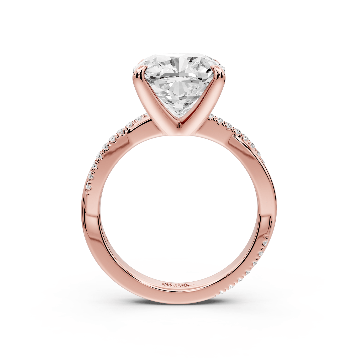 Ella - 4ct 18k rose gold Cushion Classic Solitaire Engagement Ring with Shared-Prong Pavé Band - Mr. Alex Jewelry