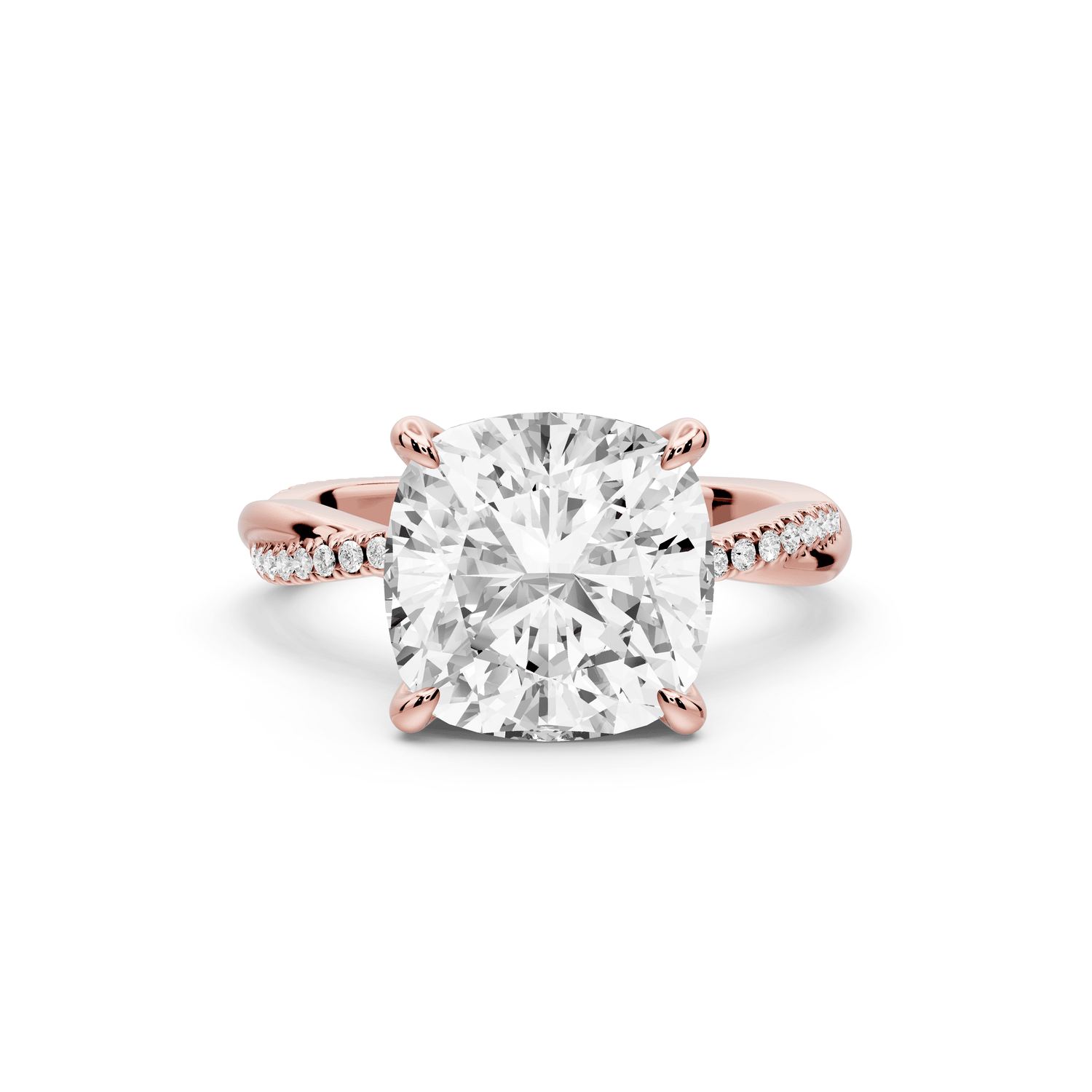 Ella - 4ct 18k rose gold Cushion Classic Solitaire Engagement Ring with Shared-Prong Pavé Band - Mr. Alex Jewelry
