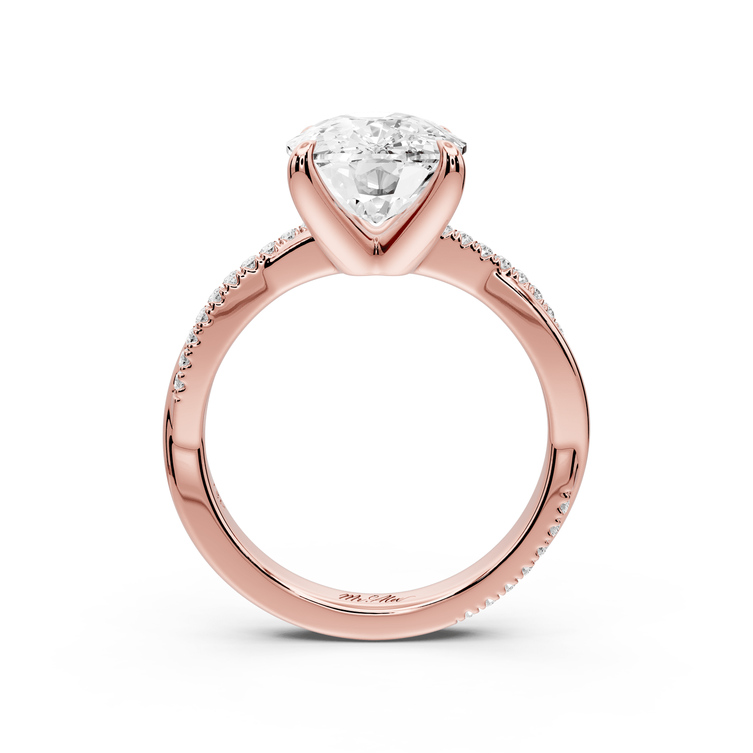 Ella - 4ct 18k rose gold Ecushion Classic Solitaire Engagement Ring with Shared-Prong Pavé Band - Mr. Alex Jewelry