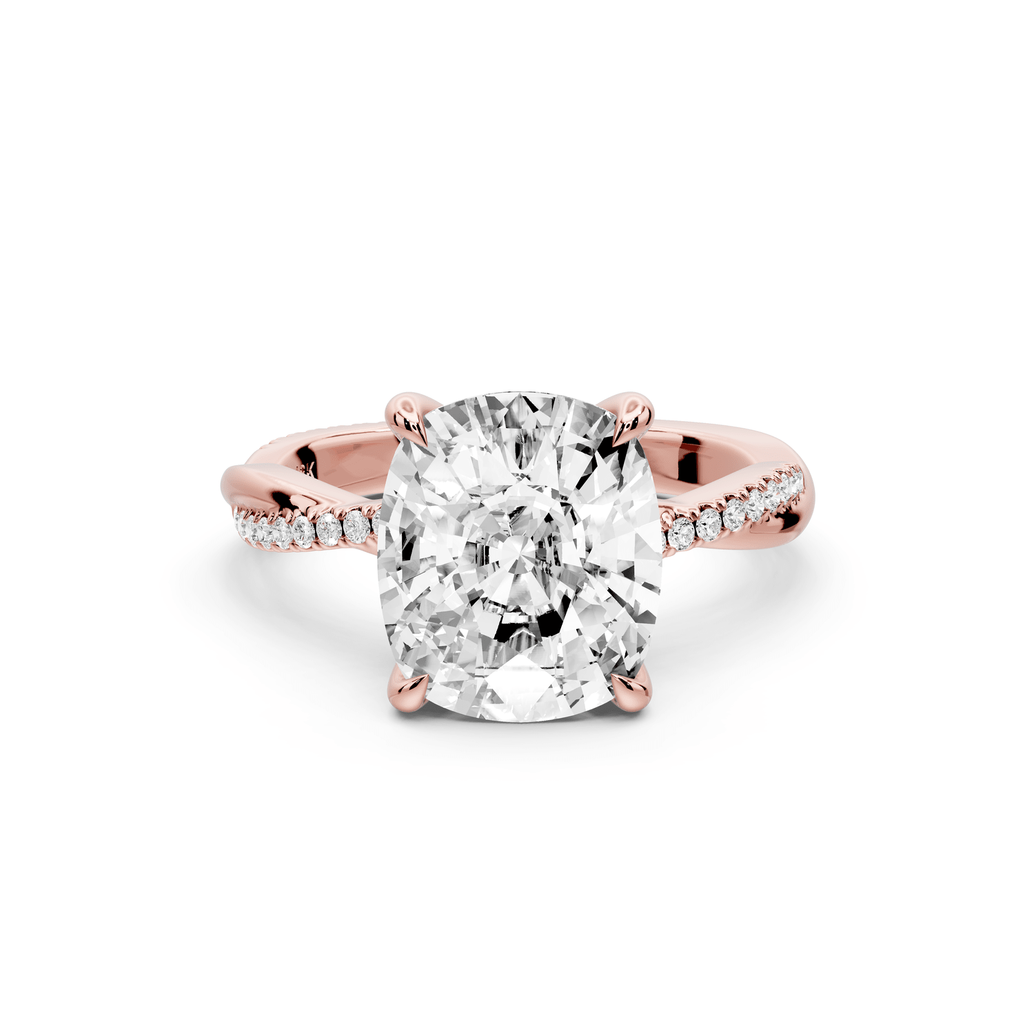 Ella - 4ct 18k rose gold Ecushion Classic Solitaire Engagement Ring with Shared-Prong Pavé Band - Mr. Alex Jewelry
